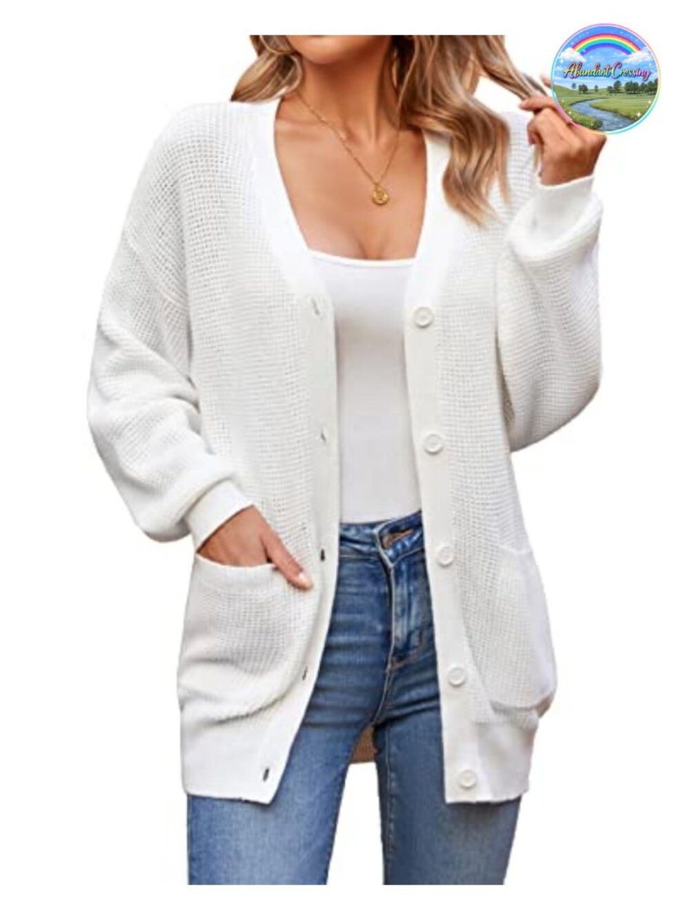 Oversized 100% Cotton Cardigan Sweater with Pockets Women Long Sleeve V-Neck